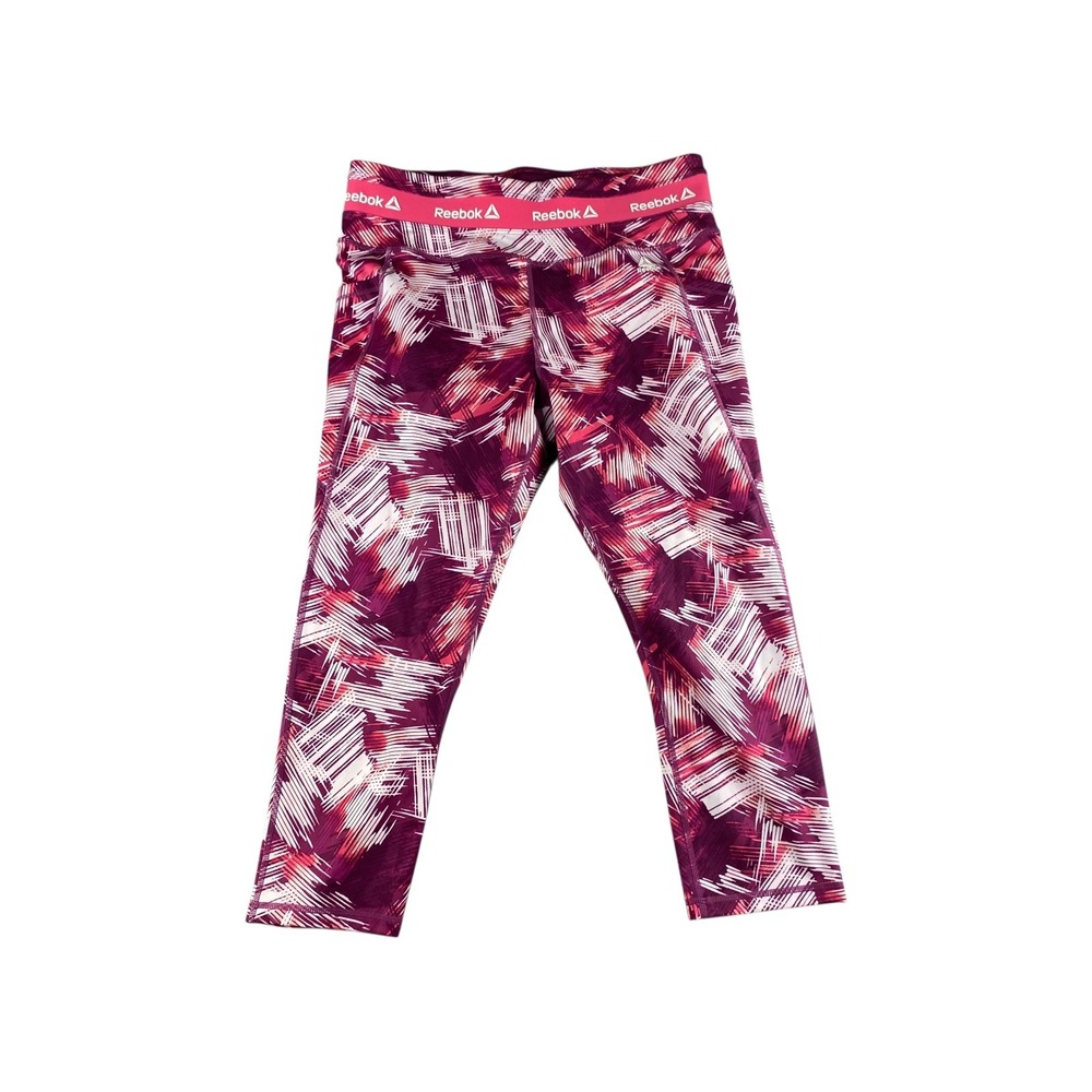 Reebok Athletic Leggings‎ Capri Purple White Abstract Print Women's XL